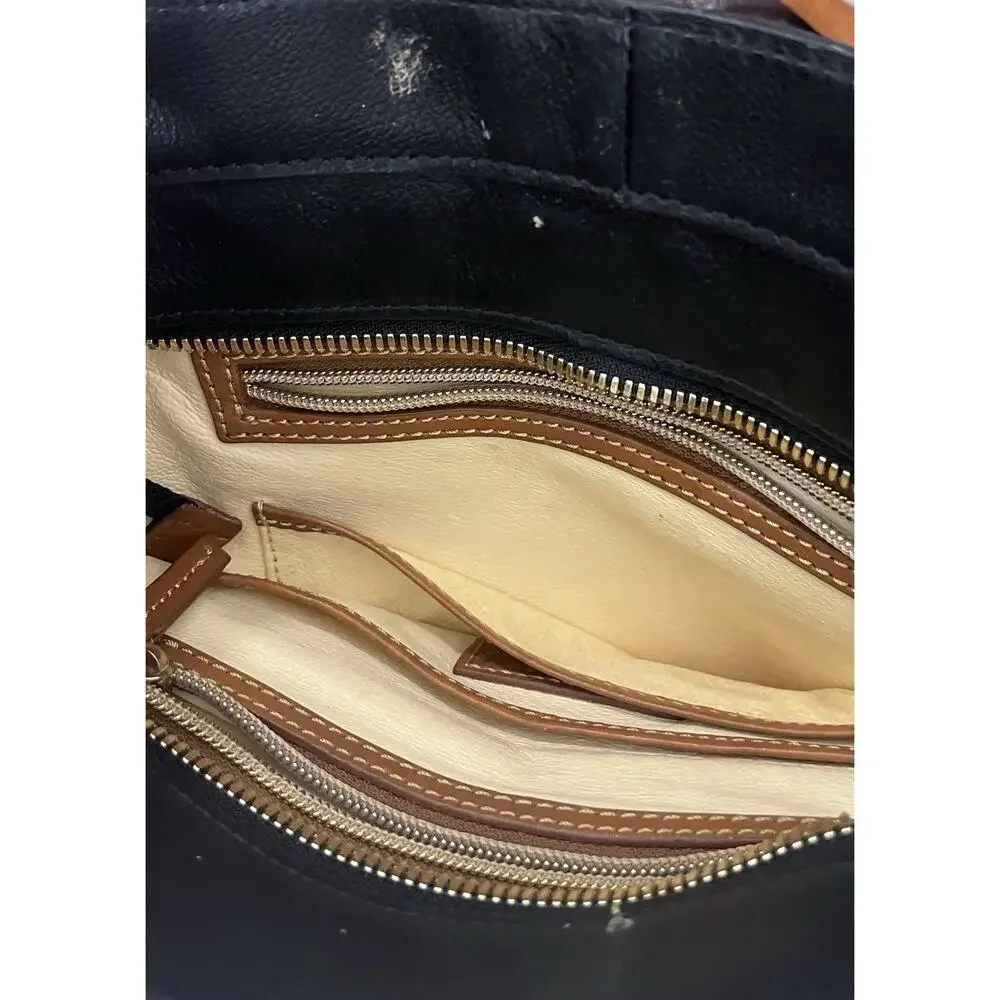 Dooney & Bourke Florentino Black Medium Tote Purse Bag Tassels Brown Leather